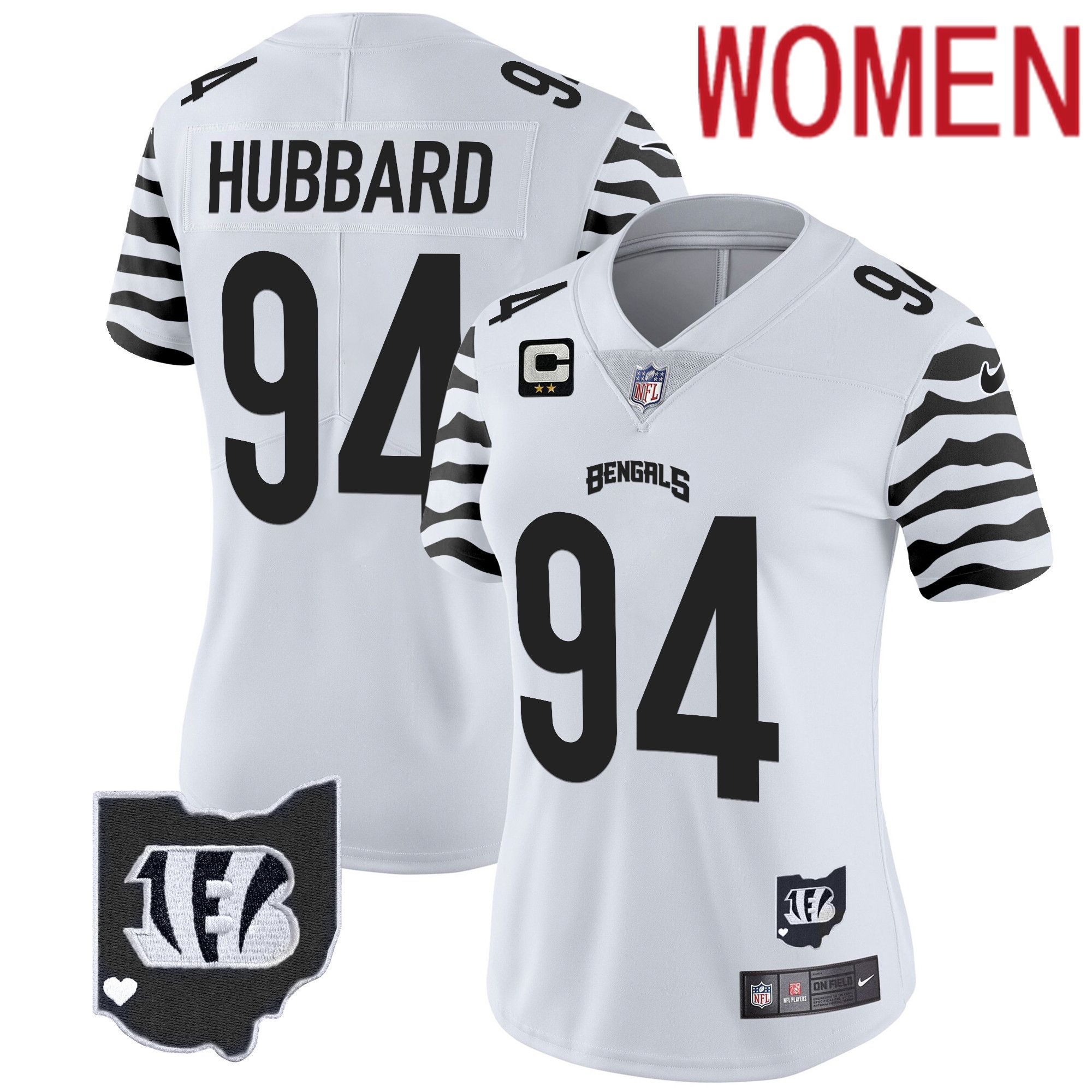 Women Cincinnati Bengals #94 Hubbard White 2024 Nike Stripes Vapor Limited NFL Jersey->customized nfl jersey->Custom Jersey